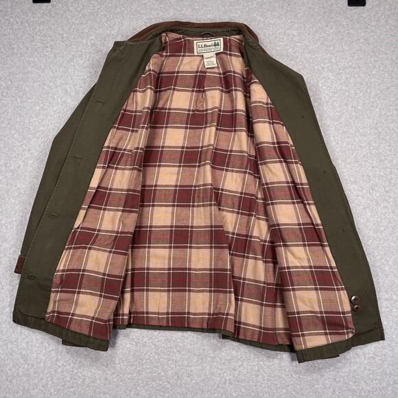LL Bean Adirondack Barn Coat Womens 3X Chore Jacket Green Flannel Plaid Lined - Picture 4 of 13
